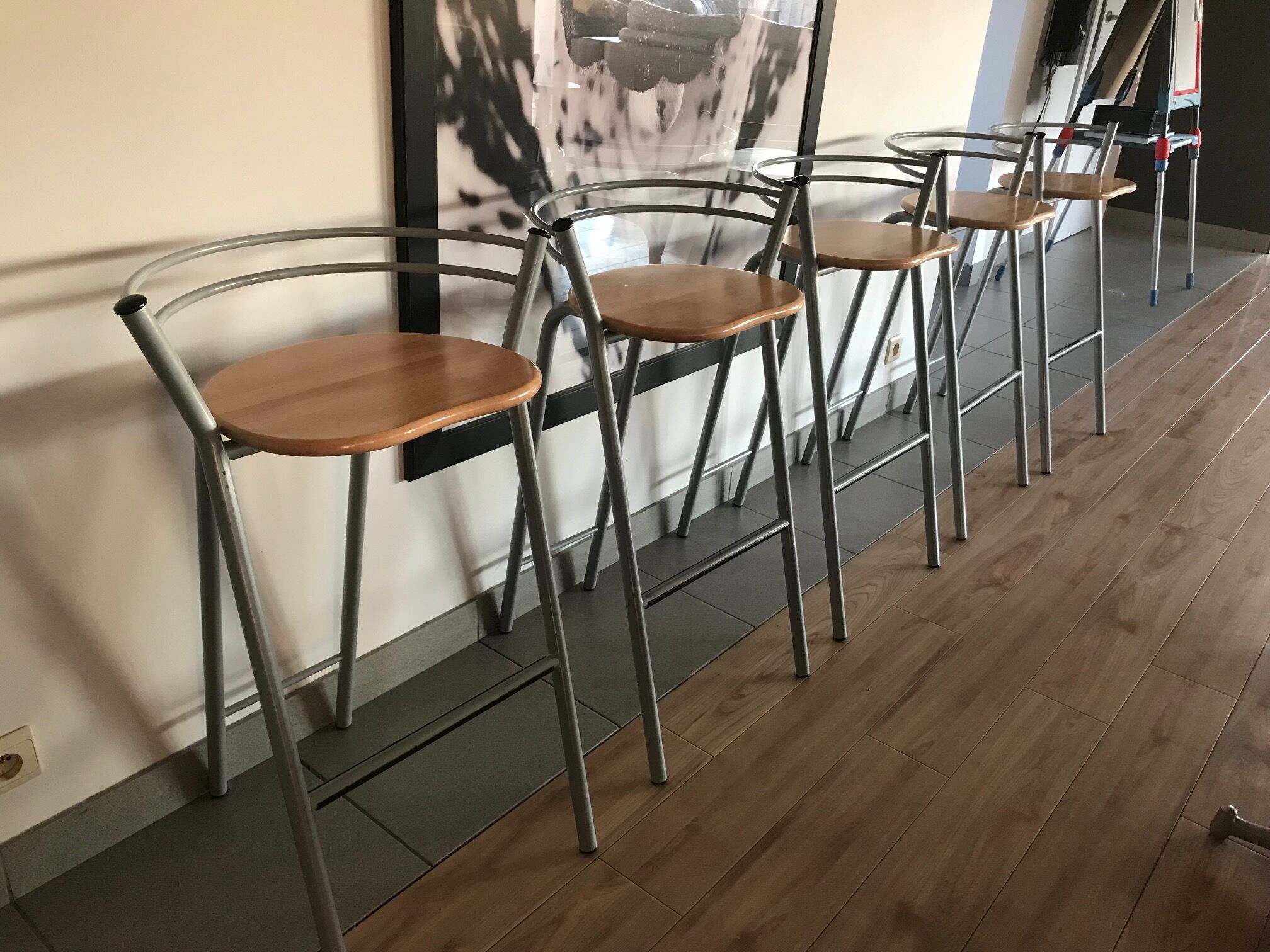set of 5 stool year 80 in wood and metal