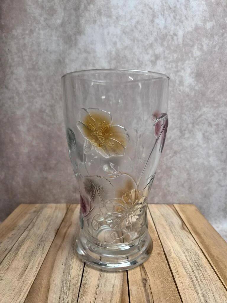 Vintage pressed glass vase – colourful floral decoration – France