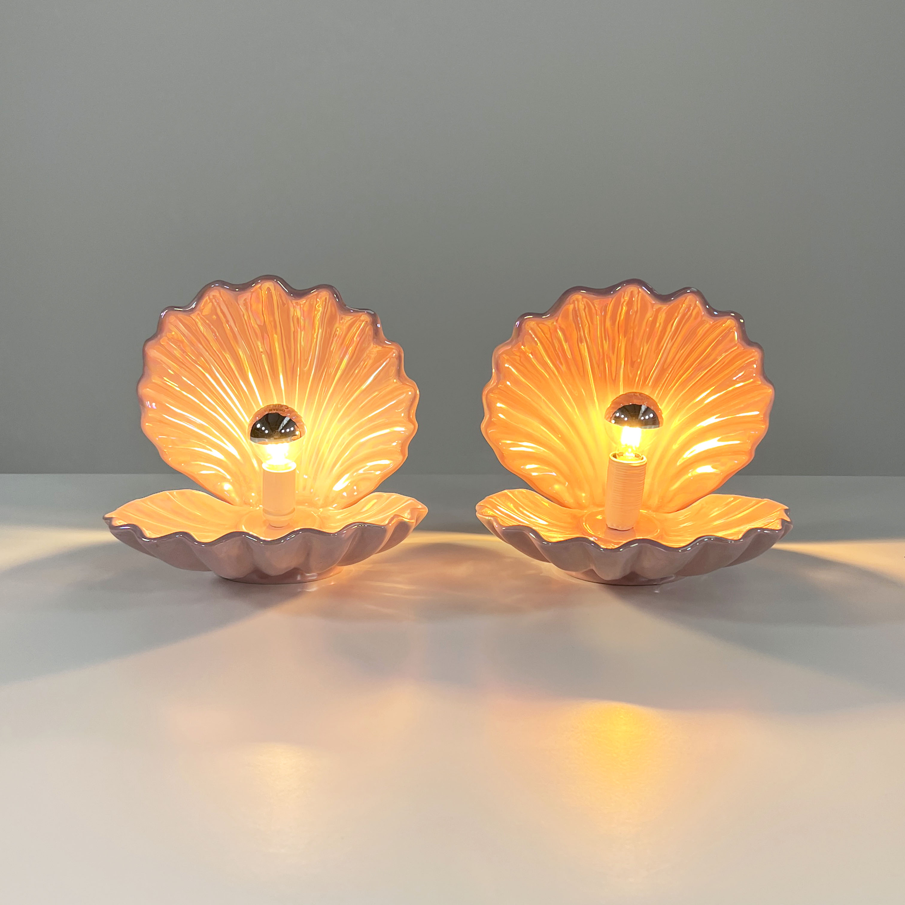 Pair of ceramic shell lamps, 1960