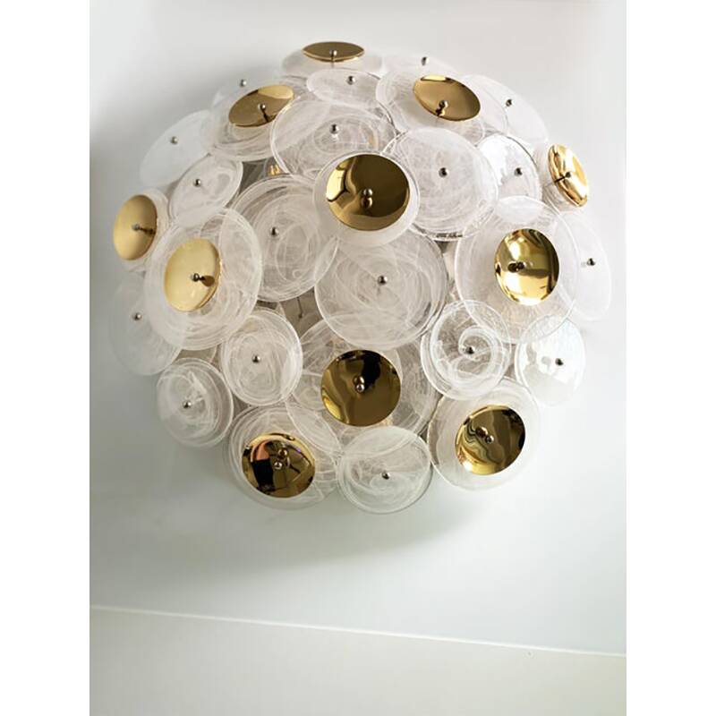 Contemporary Venied-White Disks Murano Glass Flush Mount by Simoeng