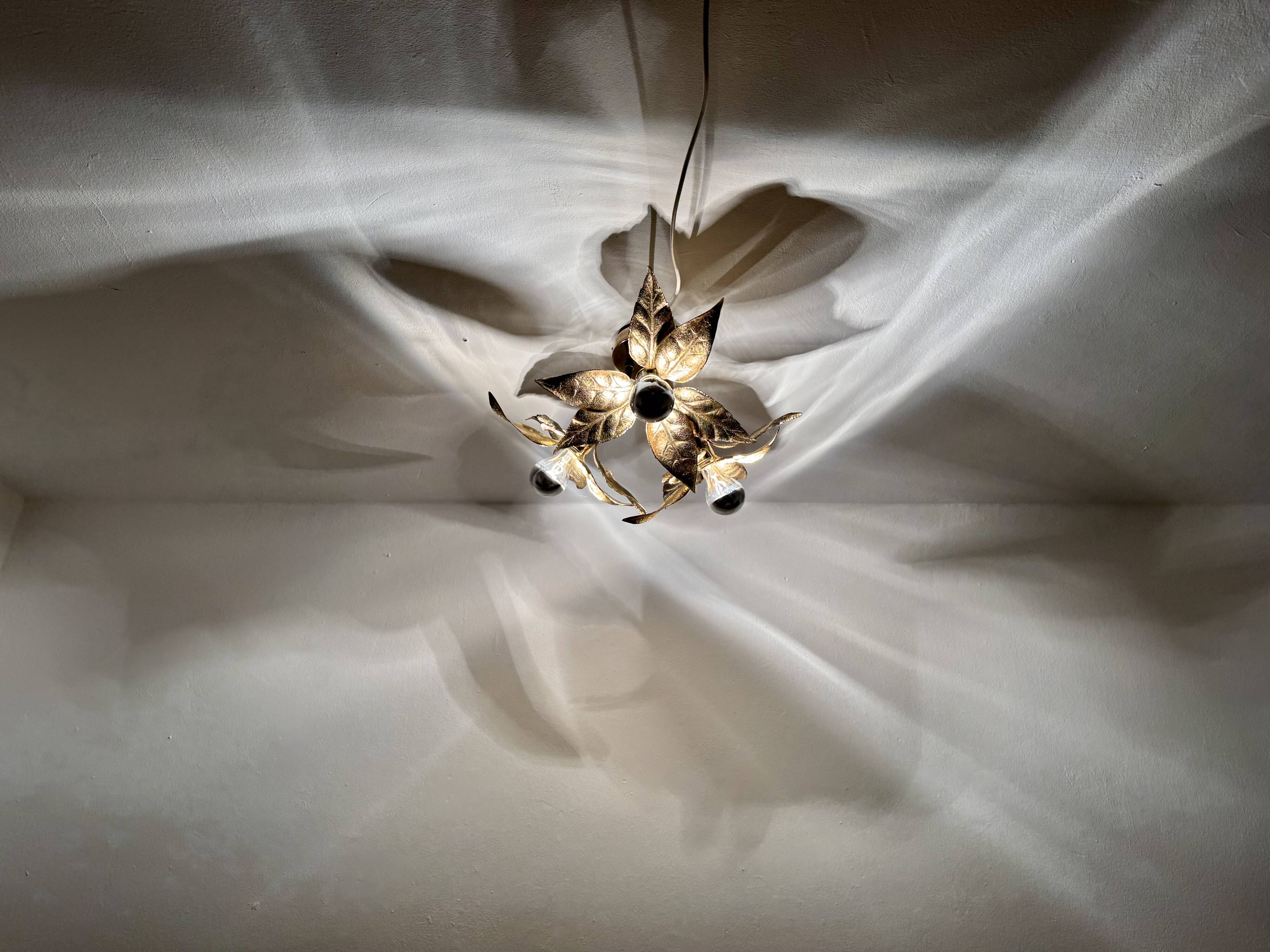 Large Floral Hollywood Regency Flush Lamp by Willy Daro for Massive