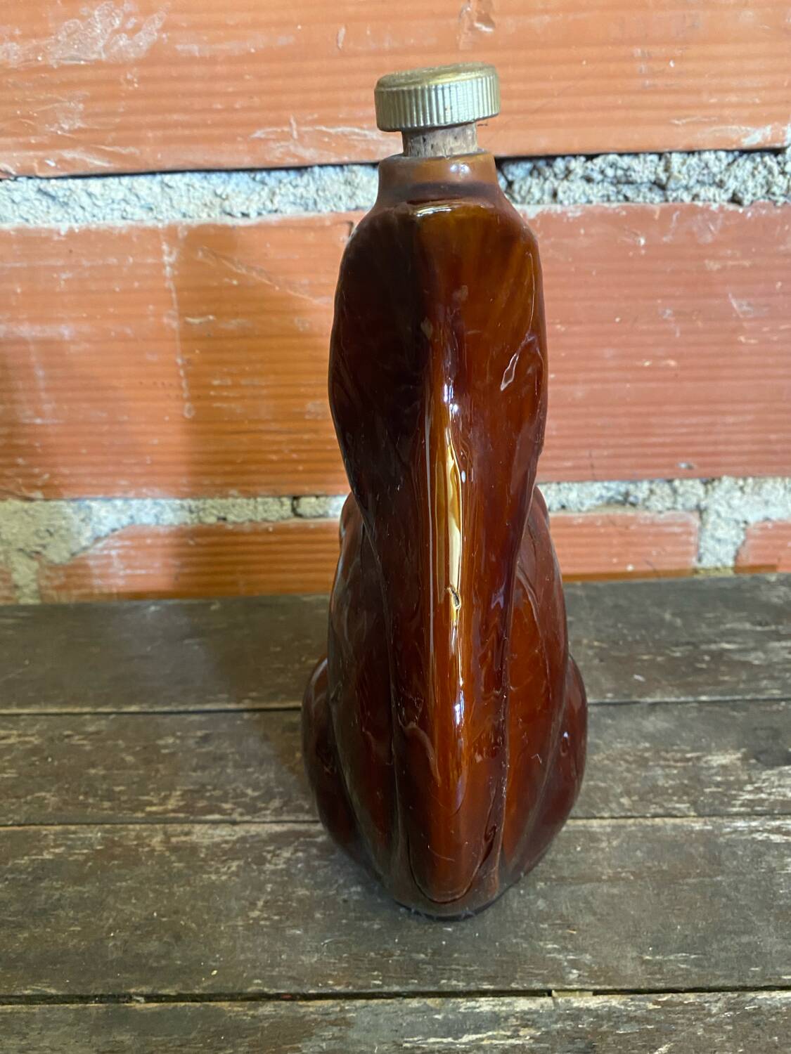 Vintage Brown Glazed Stoneware Squirrel-Shaped Bottle + Cork