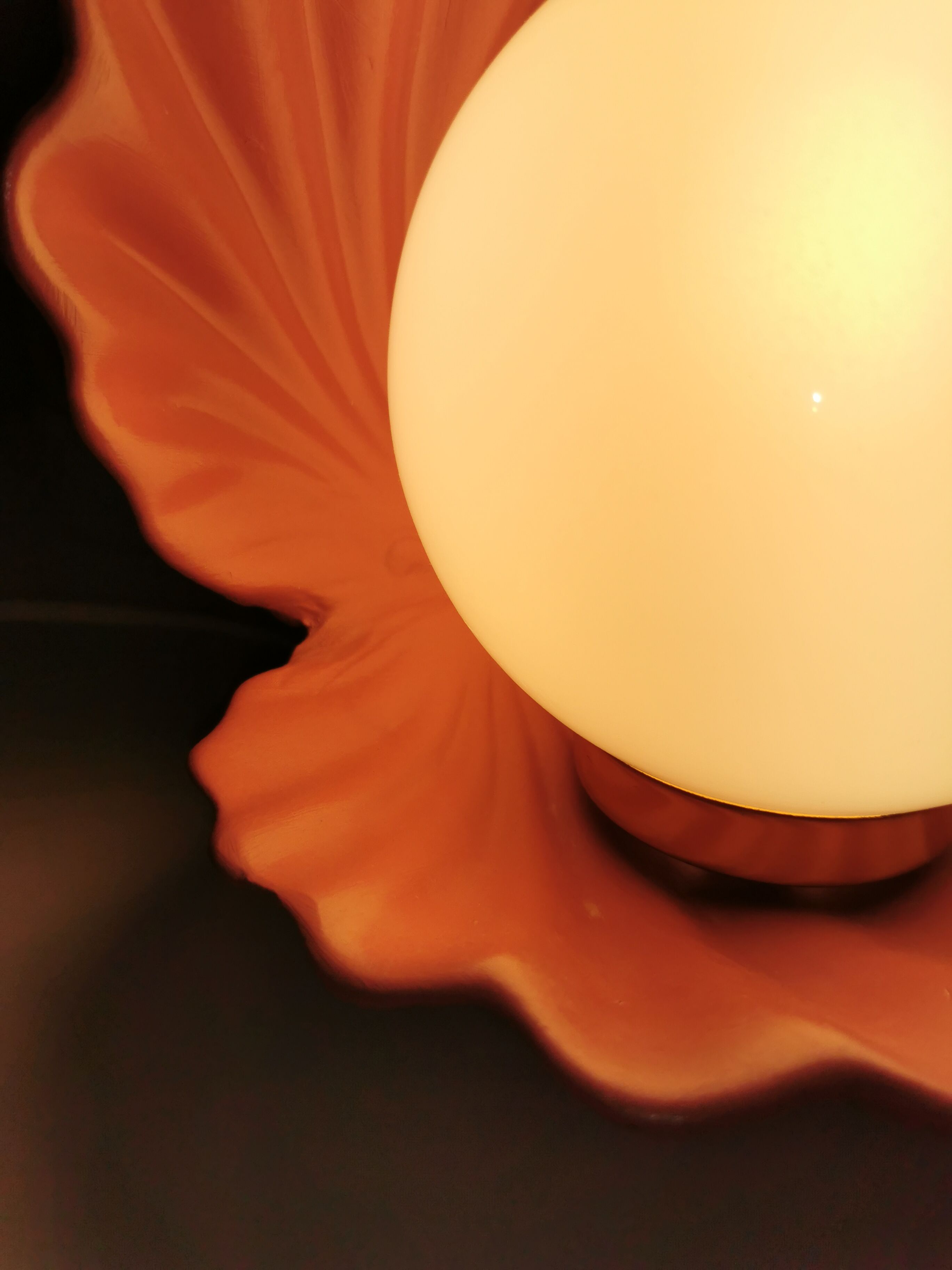 Ceramic shell lamp and opaline bead, saint-jacques, france, 1980