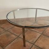 Space Age coffee table. 1970s. Chrome-plated steel and glass.