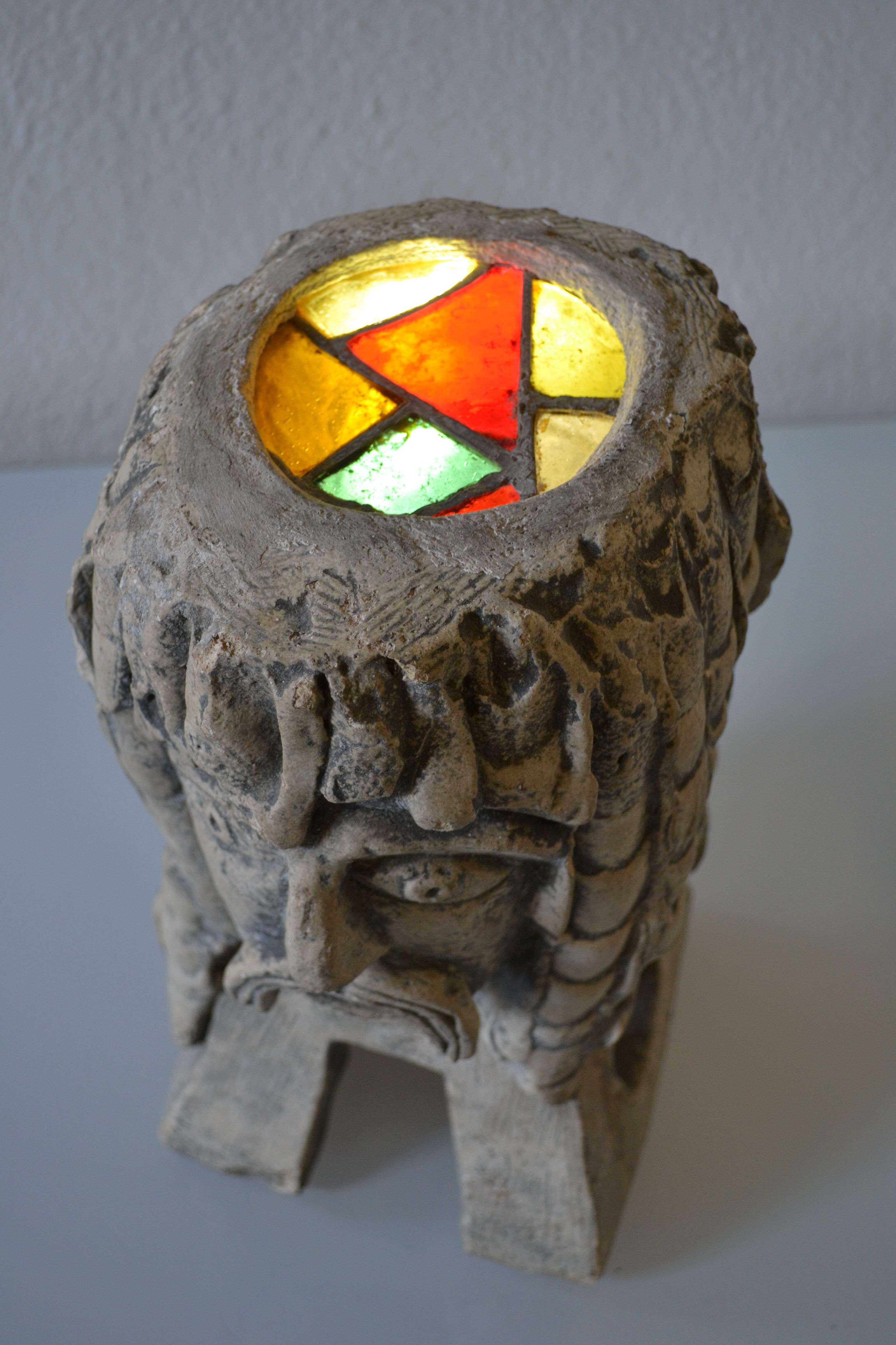 Lamp sculpture gallish head signed Mazoyer 1977