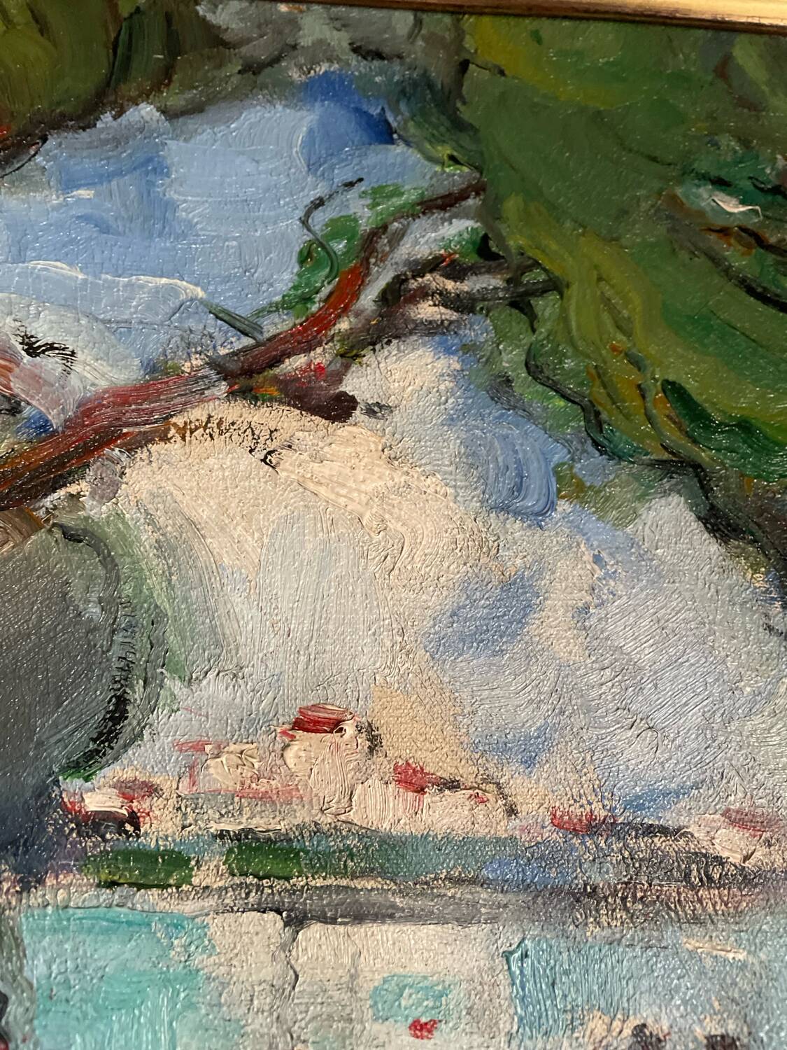 oil painting and knife on canvas mounted on a frame. Vintage