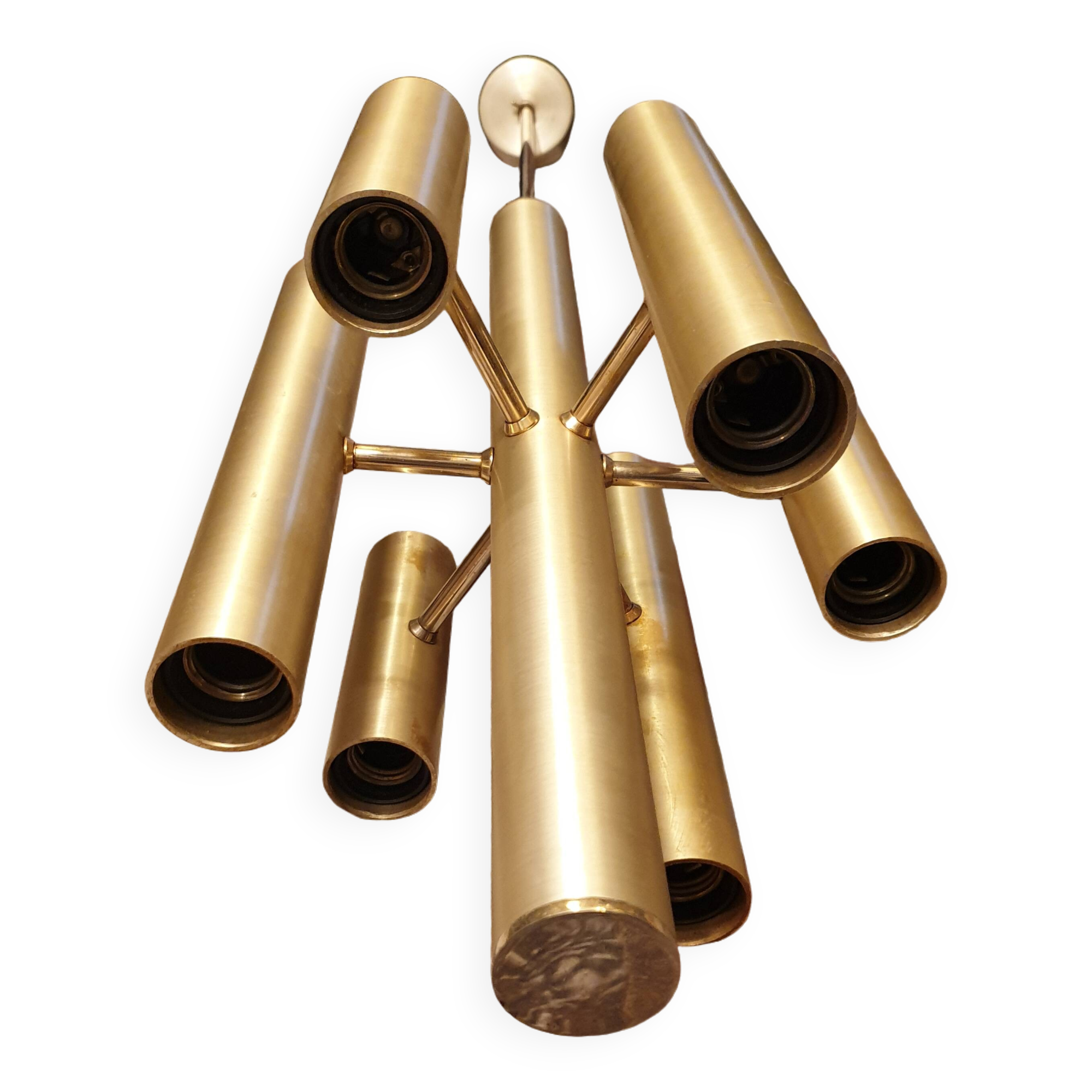 Gold metal pendant chandelier, Italy - 1970