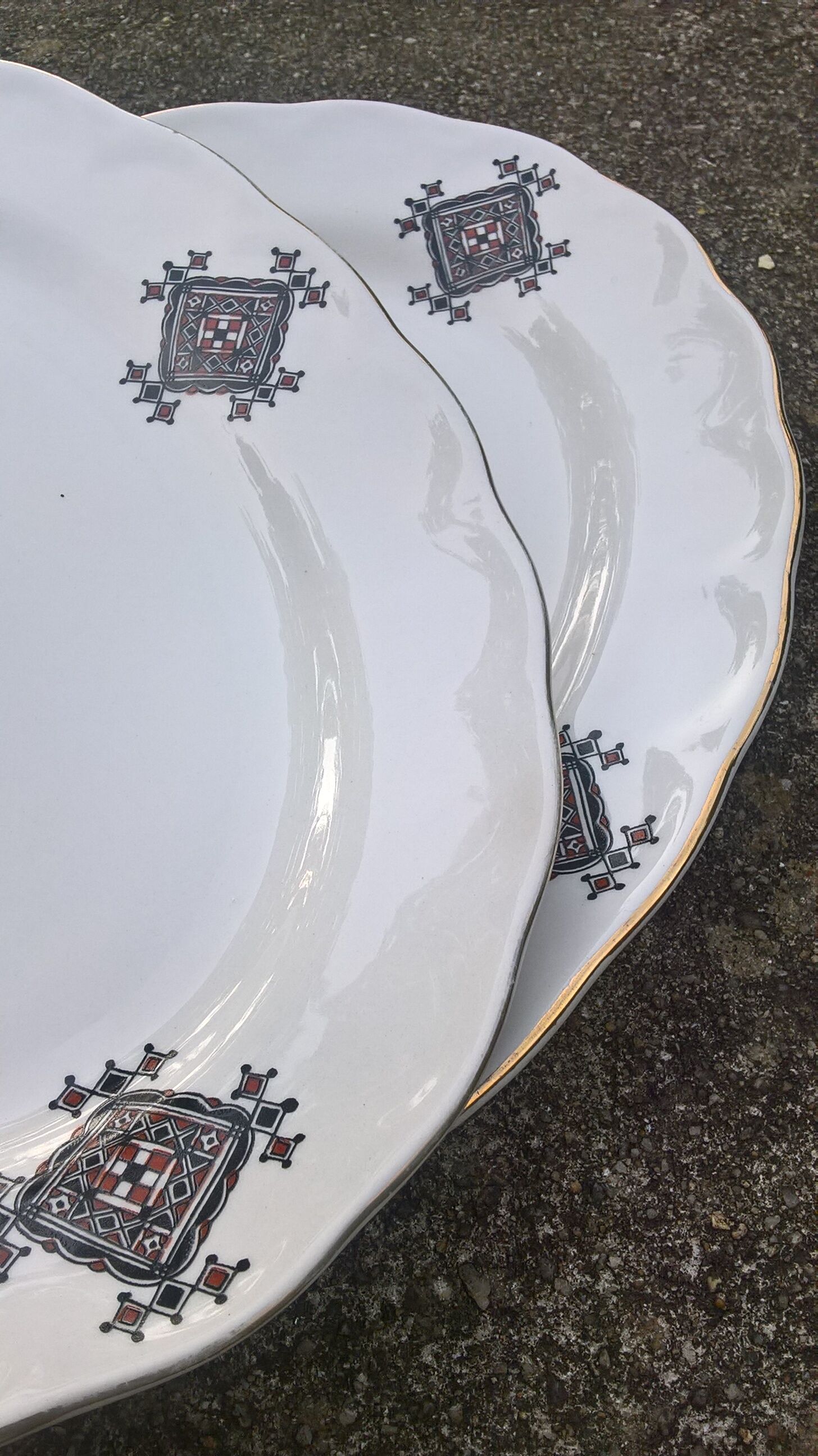 Oval dishes in Mila earthenware (Algeria) Berber motifs, vintage 60s-70s