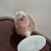 Vintage footed vase in white opaline, marbled/marble effect decoration from the 60s.