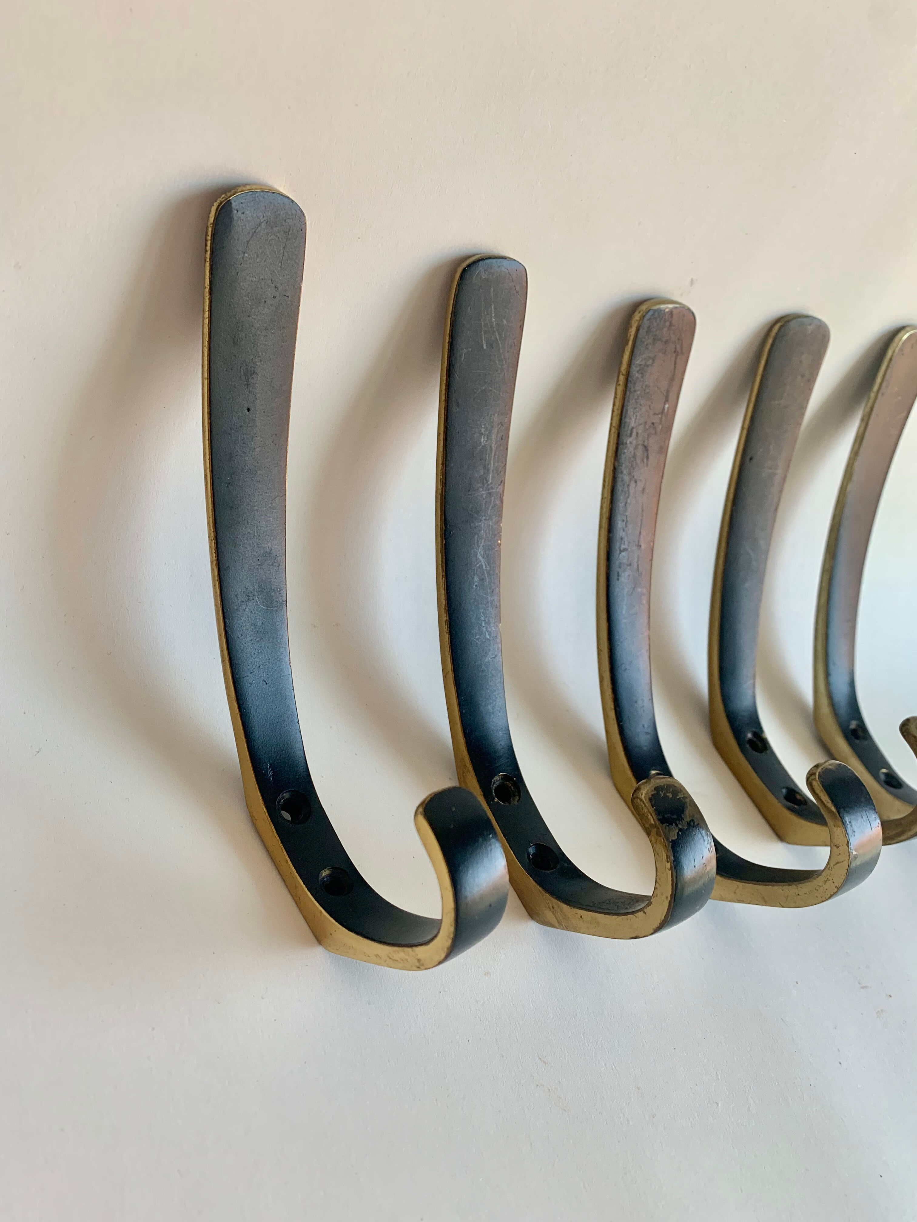 Brass wall hooks from Herta Baller, set of 5