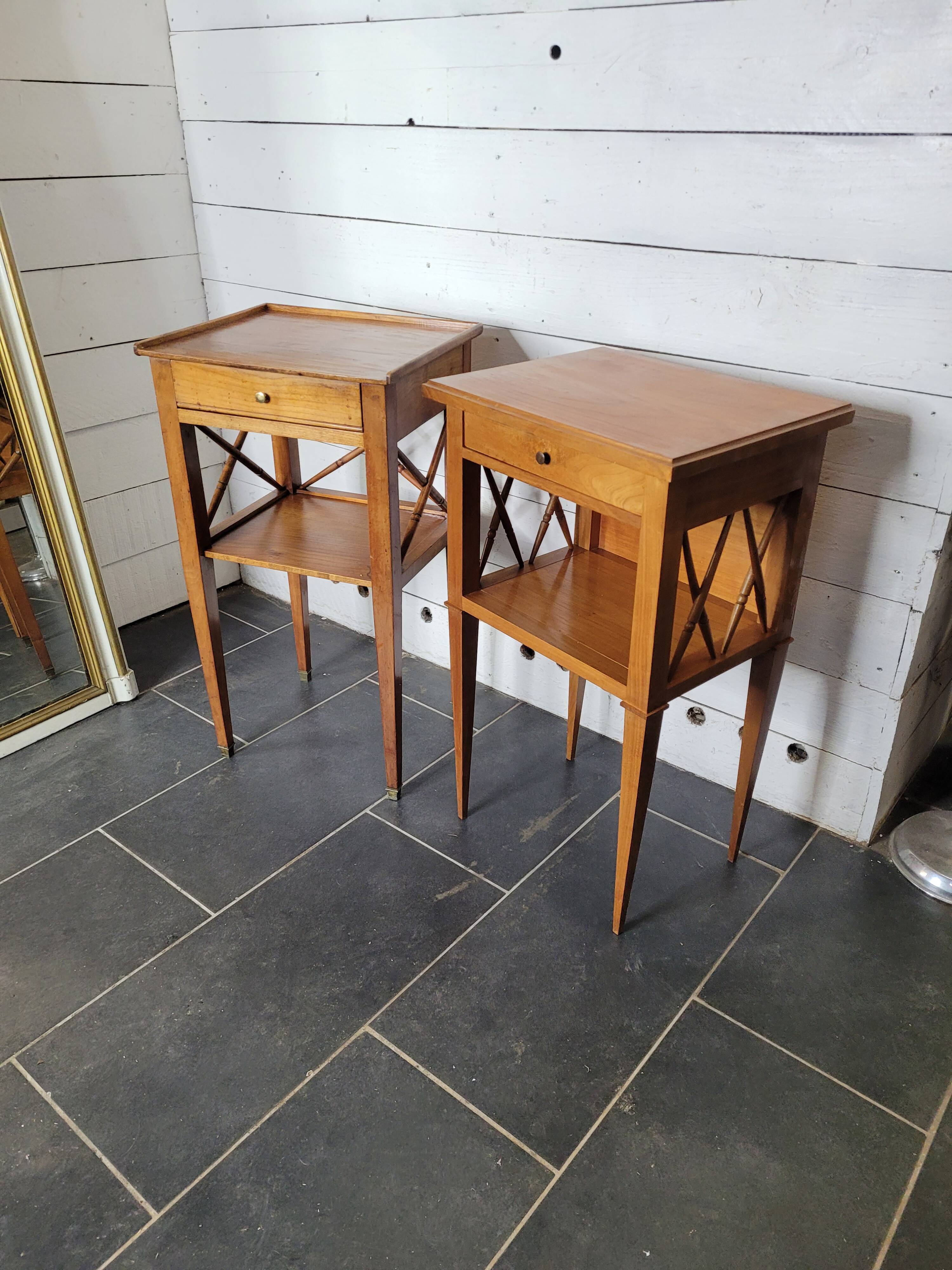 Pair of bedside tables with cherry wood lattices