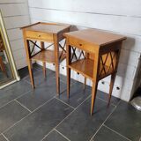 Pair of bedside tables with cherry wood lattices