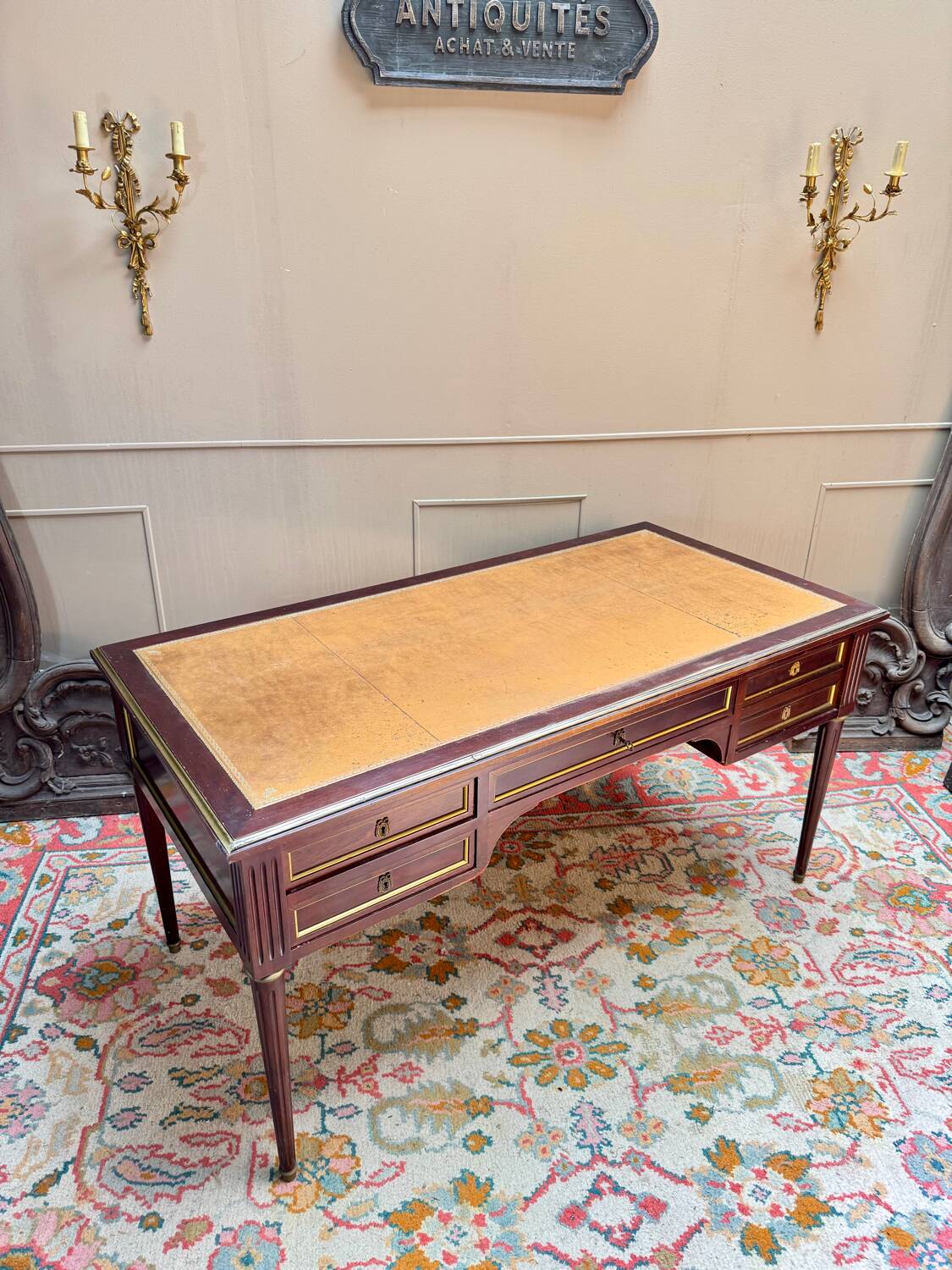 Louis XVI style double-sided mahogany desk, 19th century
