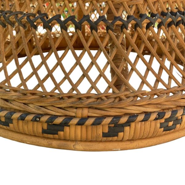 Ancien tabouret vintage en osier et rotin tressé 70 Emmanuelle