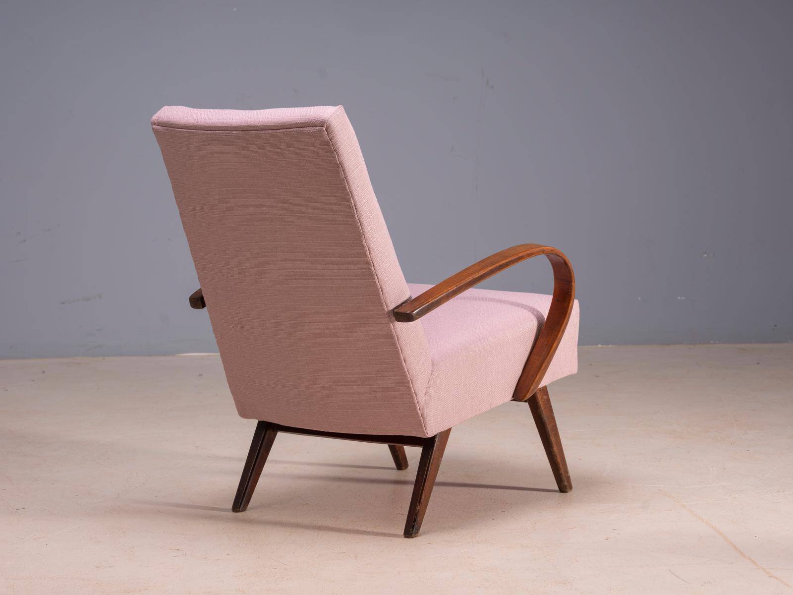 Restored bentwood armchairs by Jaroslav Šmídek, pair, Czechoslovakia, new pink upholstery, 61 × 82 × 81 cm