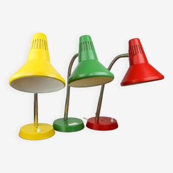 Lampes de bureau réglables en métal peint vert, rouge et jaune et bras spiralé chromé de TEP,
