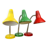 Lampes de bureau réglables en métal peint vert, rouge et jaune et bras spiralé chromé de TEP,