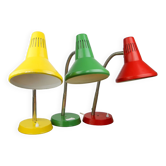 Adjustable desk lamps in painted green, red and yellow metal and chrome-plated spiral arm from tep,