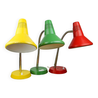 Lampes de bureau réglables en métal peint vert, rouge et jaune et bras spiralé chromé de TEP,