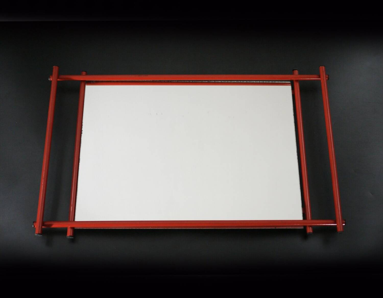 1960s Modern Red Metal Frame Mirrored Serving Tray