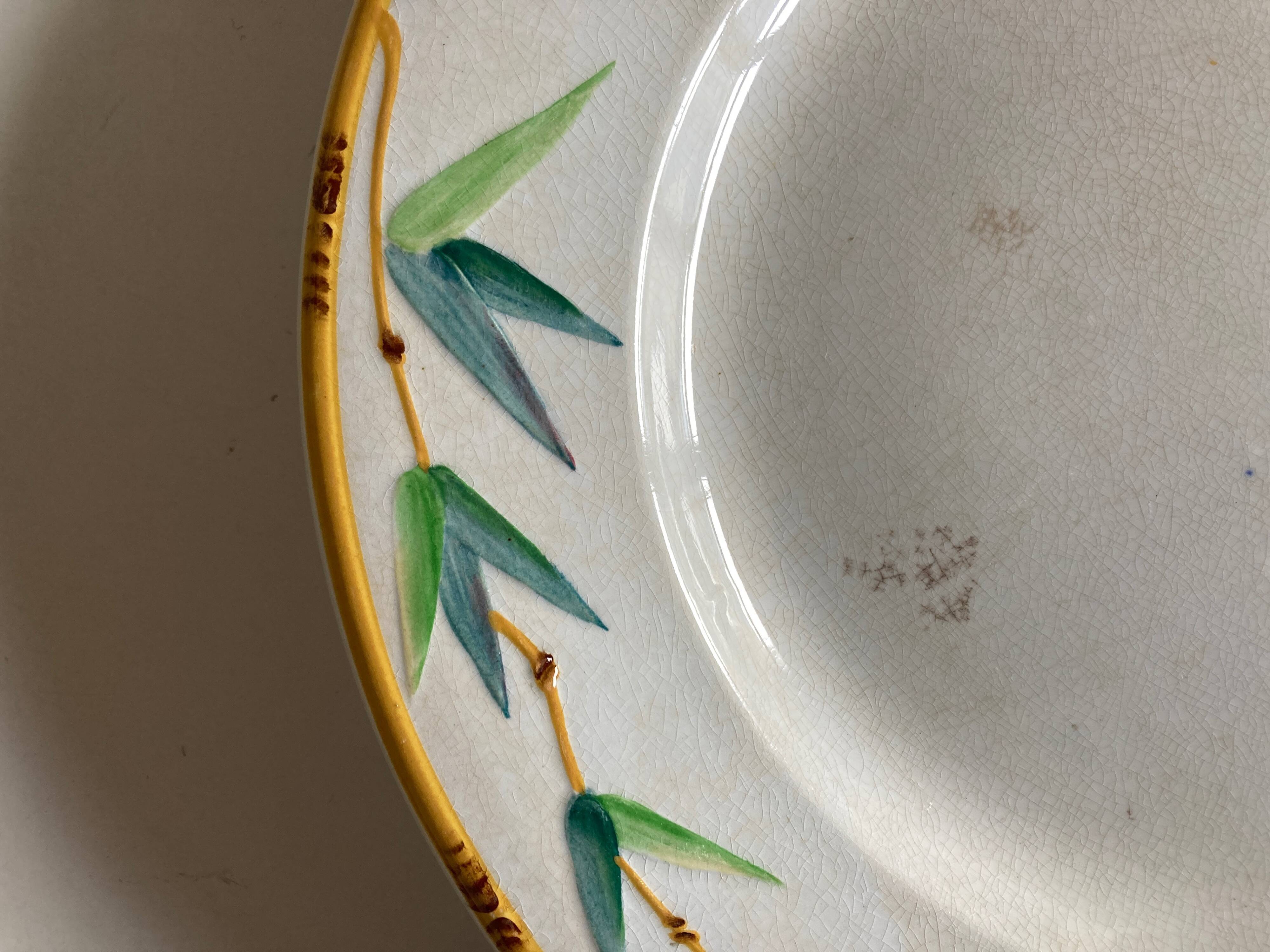 Set of 7 Sarreguemines Bamboo 1880 ironstone plates