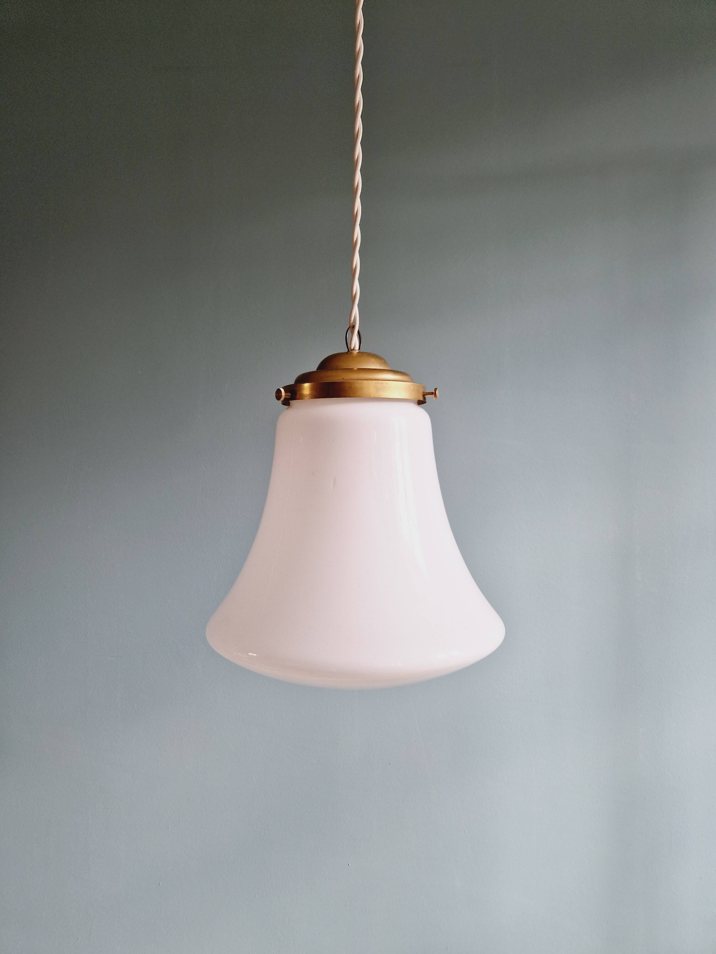 Vintage bell-shaped white opaline pendant light