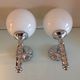 Pair of globe wall lamps in white opaline and chrome/vintage metal 70s