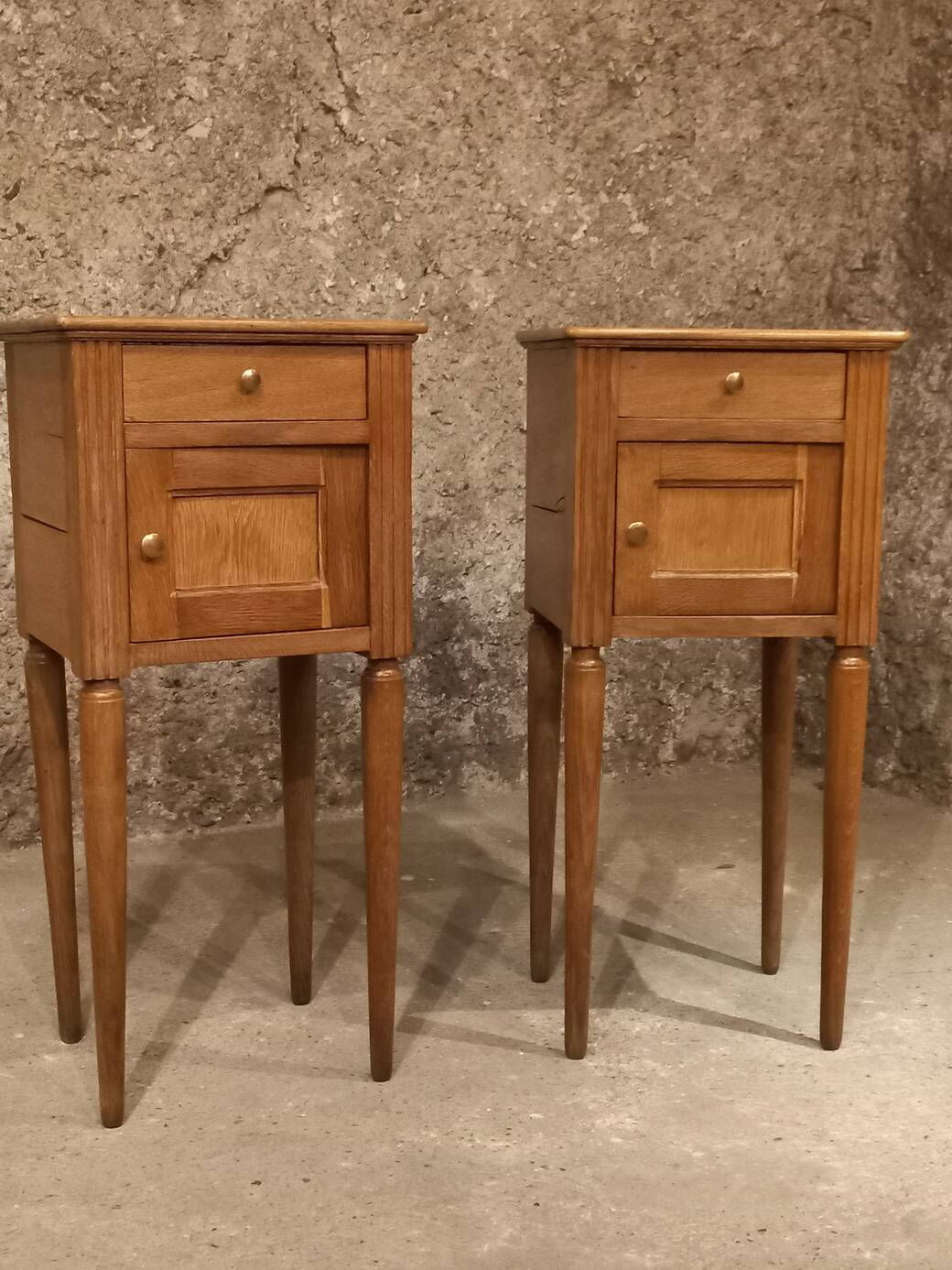 Paire table de chevet chêne massif art deco années 30/40