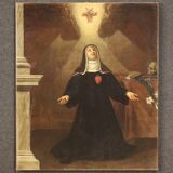 Tableau religieux ancien huile sur toile Saint en extase