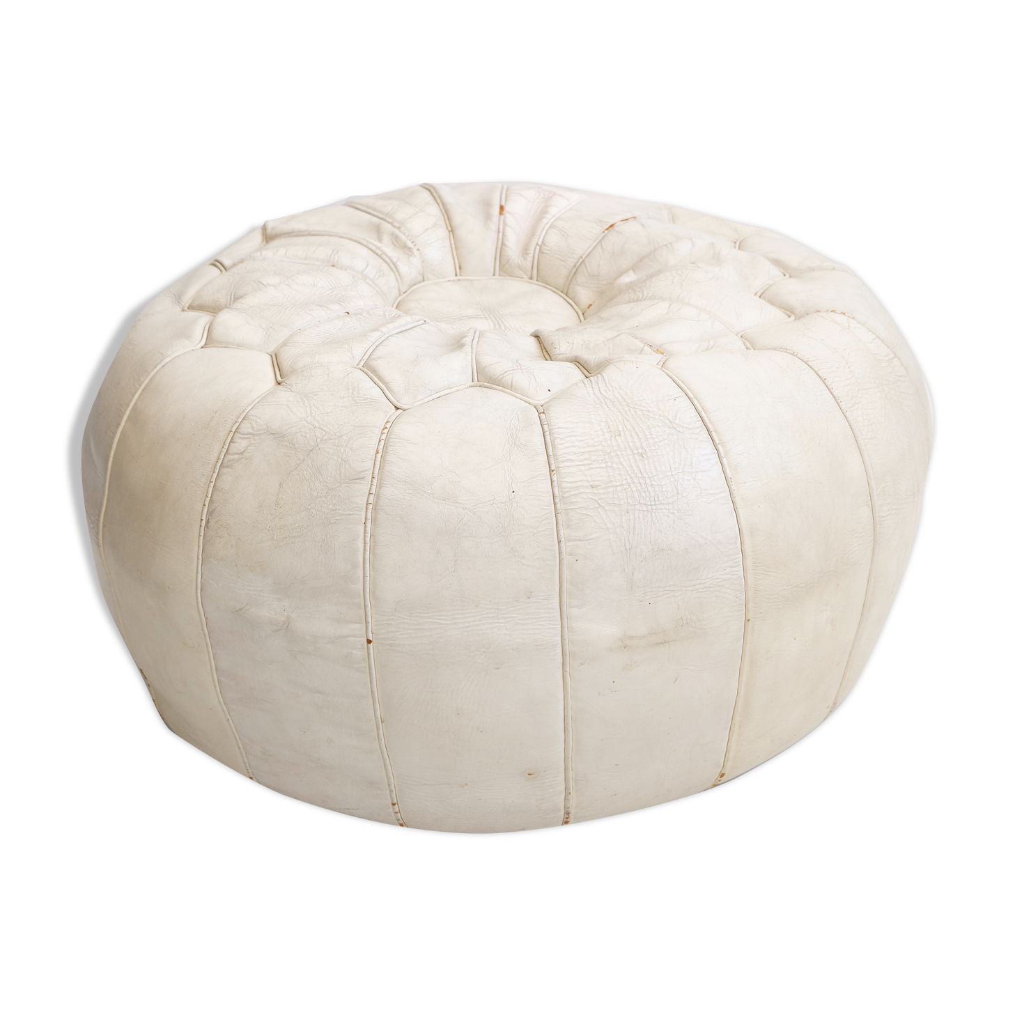 Off-white leather patchwork pouf