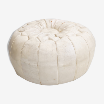 Off-white leather patchwork pouf