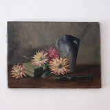 Old painting Still Life with Dalhias