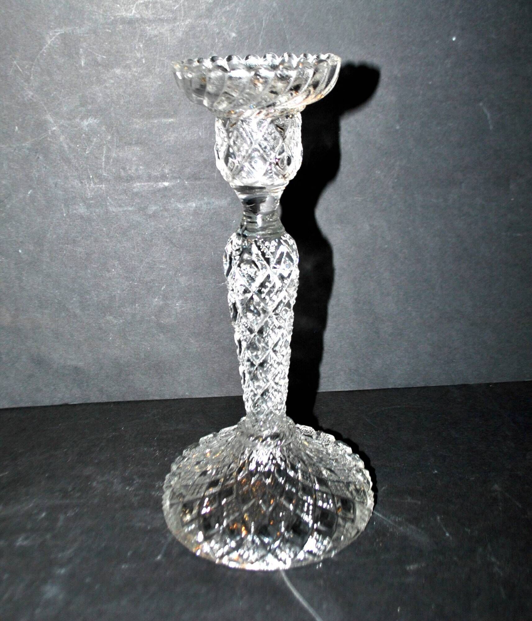 Diamant candlestick candle holder in molded pressed glass by Portieux Vallerysthal