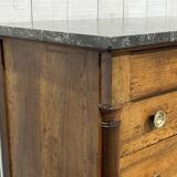 19th-century Empire commode in walnut with a grey St Anne marble top.