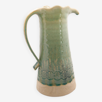 Handcrafted XL pitcher in mint green enameled stoneware