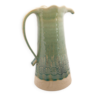 Handcrafted XL pitcher in mint green enameled stoneware