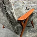 Vintage Scandinavian armchair 50'S in dyed beech and plush fabrics