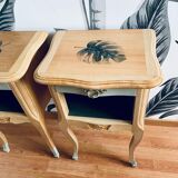 Pair of light wood bedside tables aerogummed and restyled
