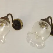 Pair of French Vintage Bronze Effect Metal Wall LIghts Floral Glass Shades