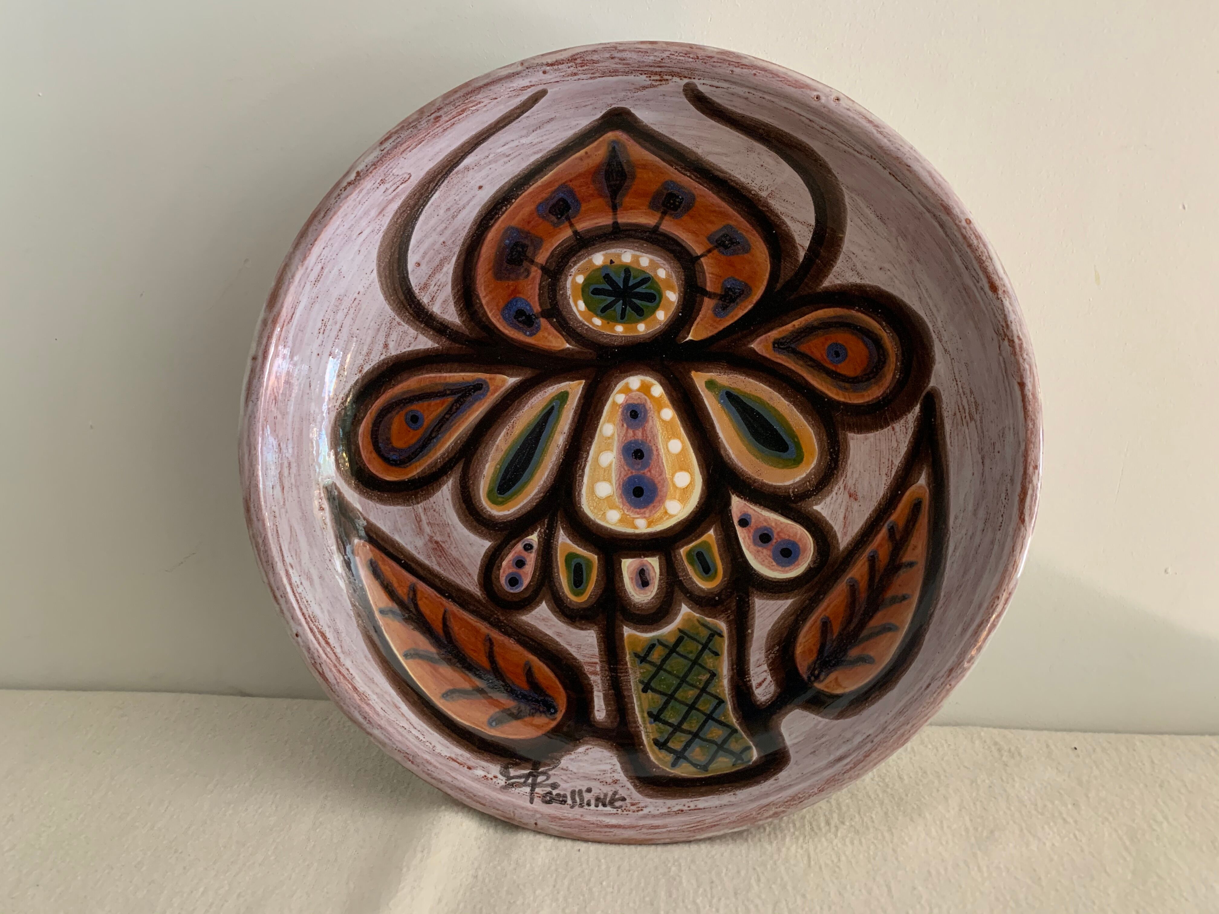 Ceramic dish enamelled by Jacques Poussines Sant Vicens 1950