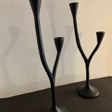 Pair of black candlesticks art deco in steel Habitat 1970