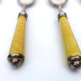 Set of eight enamelled silver spoons