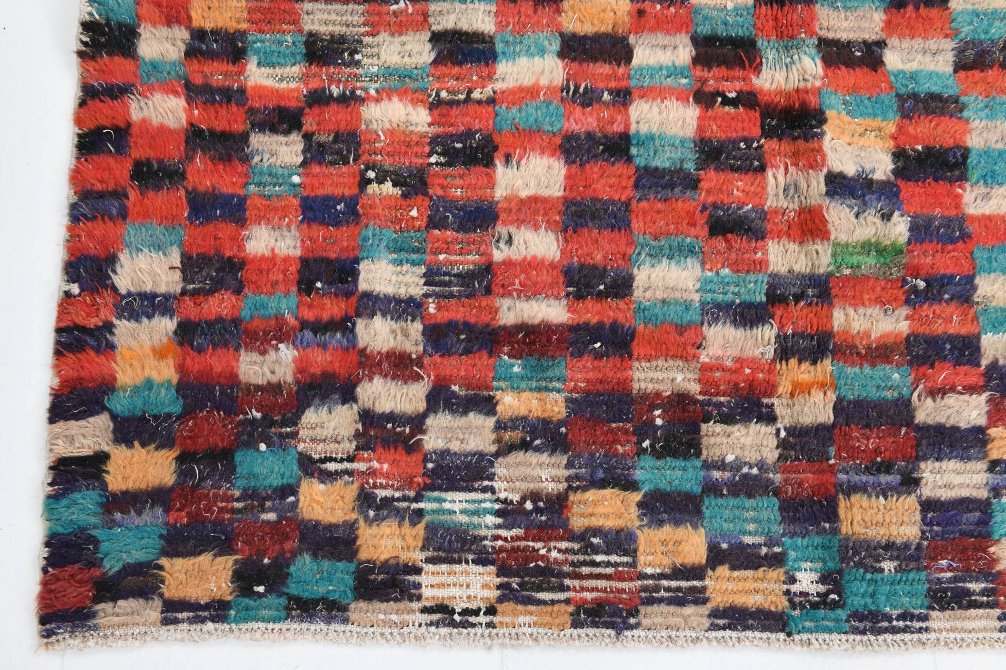 5x6 Multicolor Checkered Pattern Turkish Vintage Rug, 151x172Cm