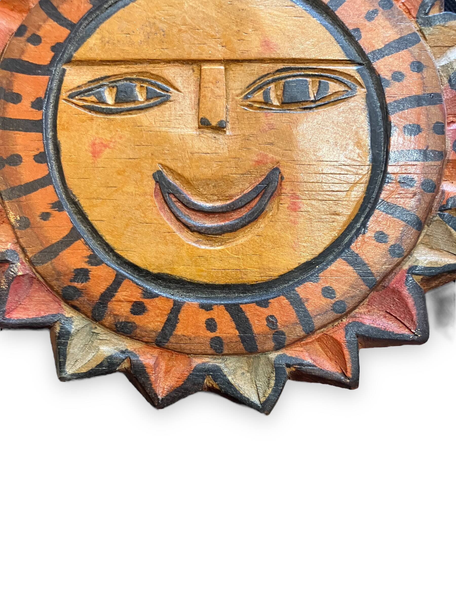 Polychrome wooden wall sun 1960s