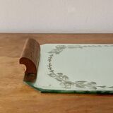 Art Deco mirror tray with wooden handles