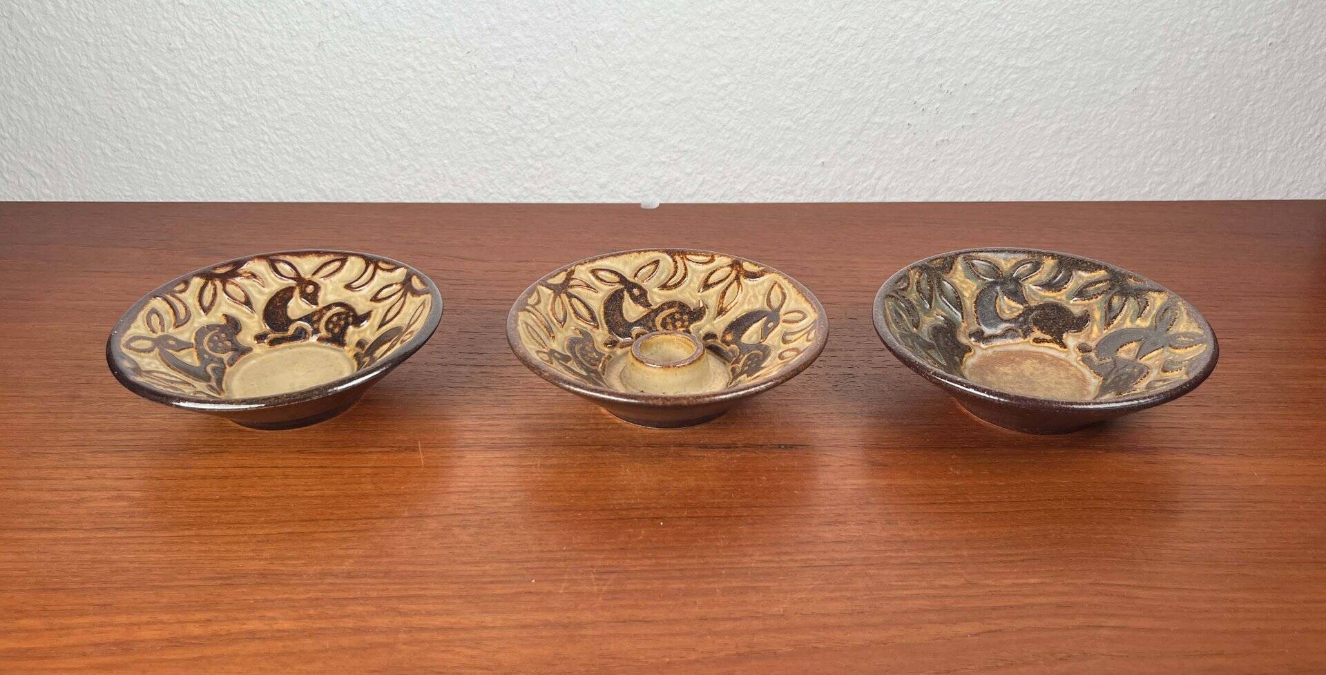 Bols et porte-bougie en poterie d'atelier danoise du milieu du siècle moderne de Michael Andersen Keramik, années 1960, lot de 3