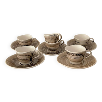 6 tasses et 5 soucoupes modèle écume en faïence de Niderviller
