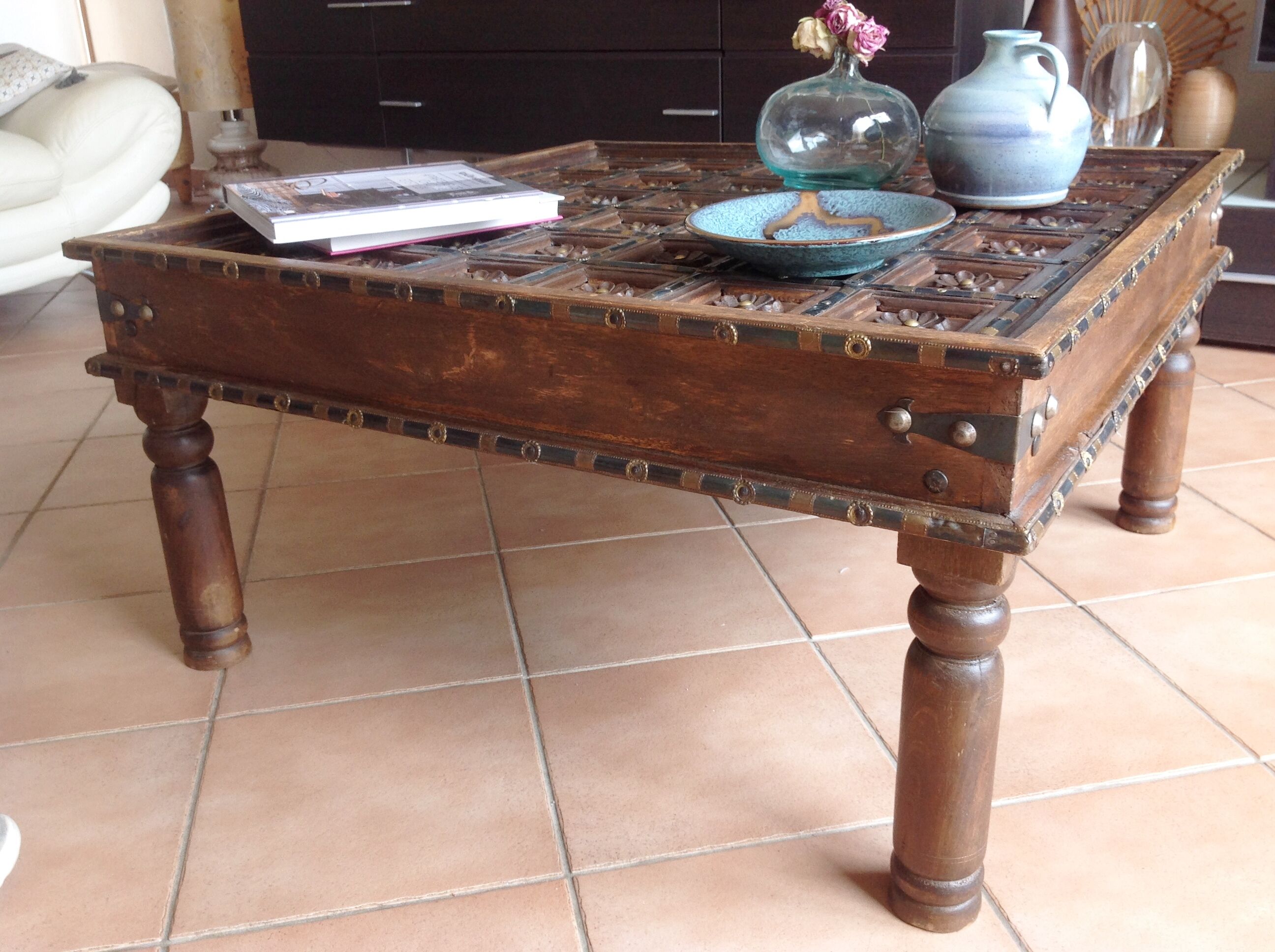Colonial-style wooden square coffee table