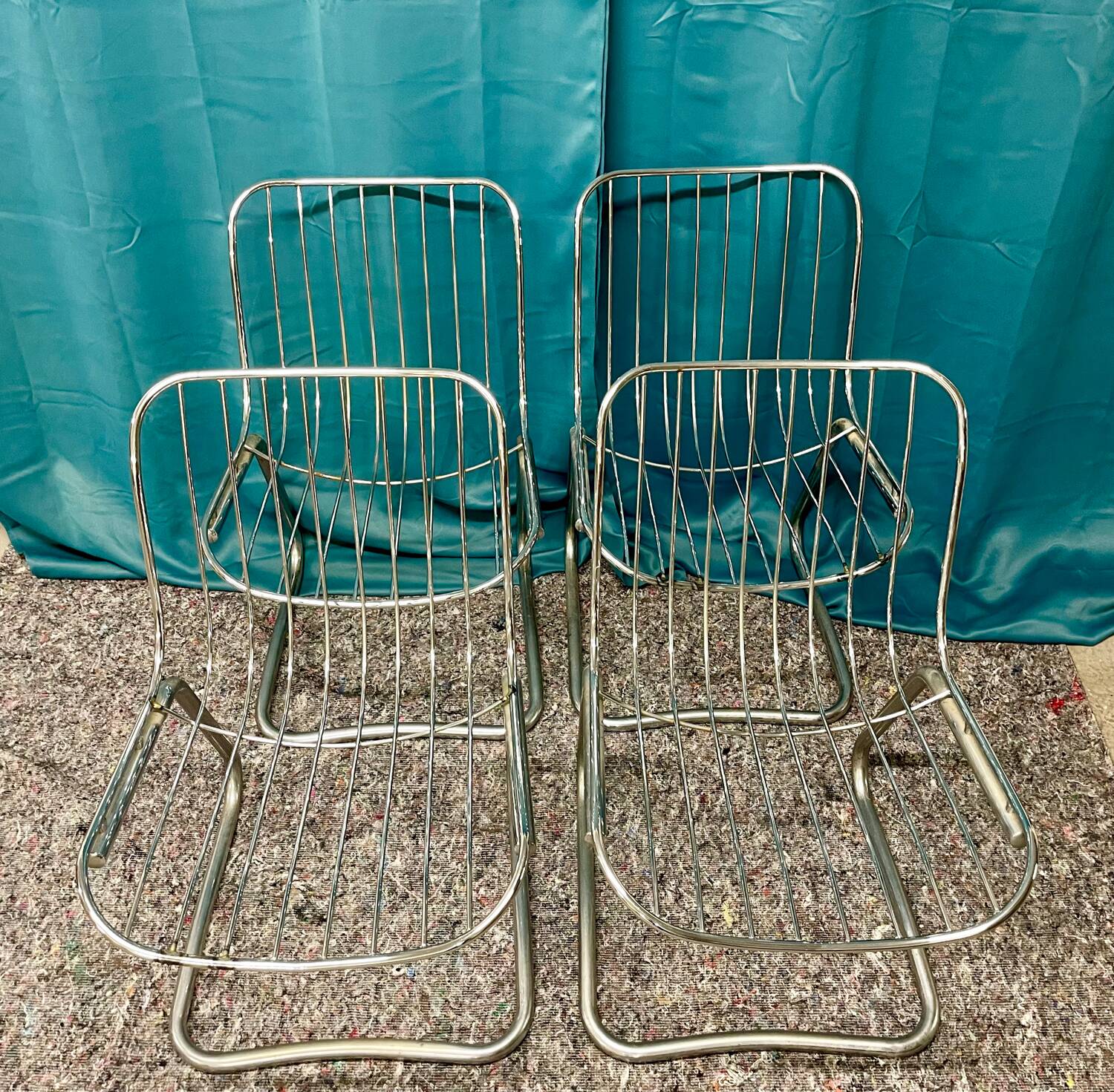 Set of 4 Gastone Rinaldi style chairs in chrome metal