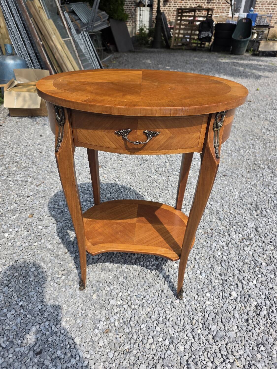 Louis XV style bedside table in cherry wood marquetry